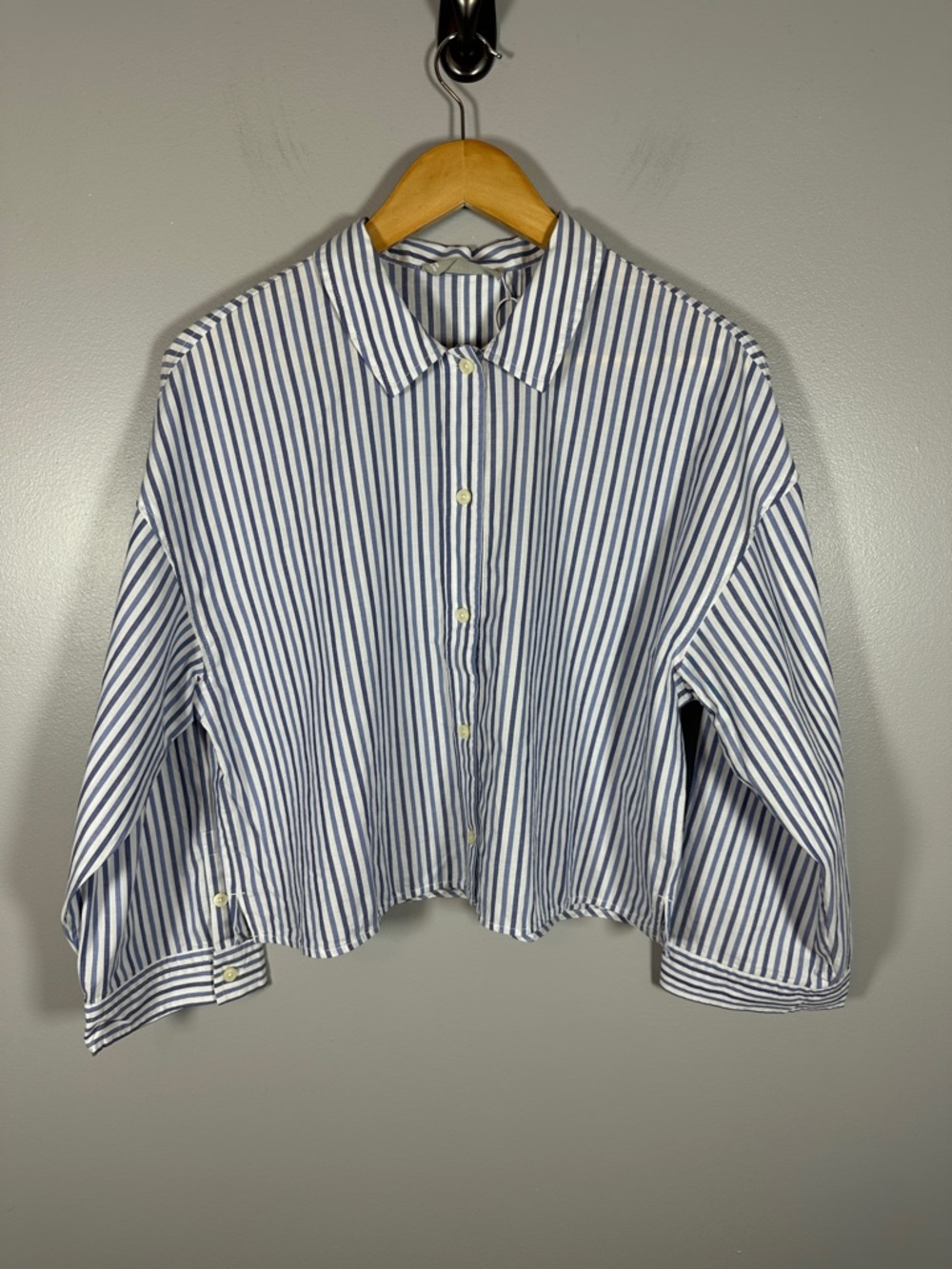 Everlane Cropped Striped Cotton Button Down The Woven PJ Top NWT Small - Picture 5 of 13